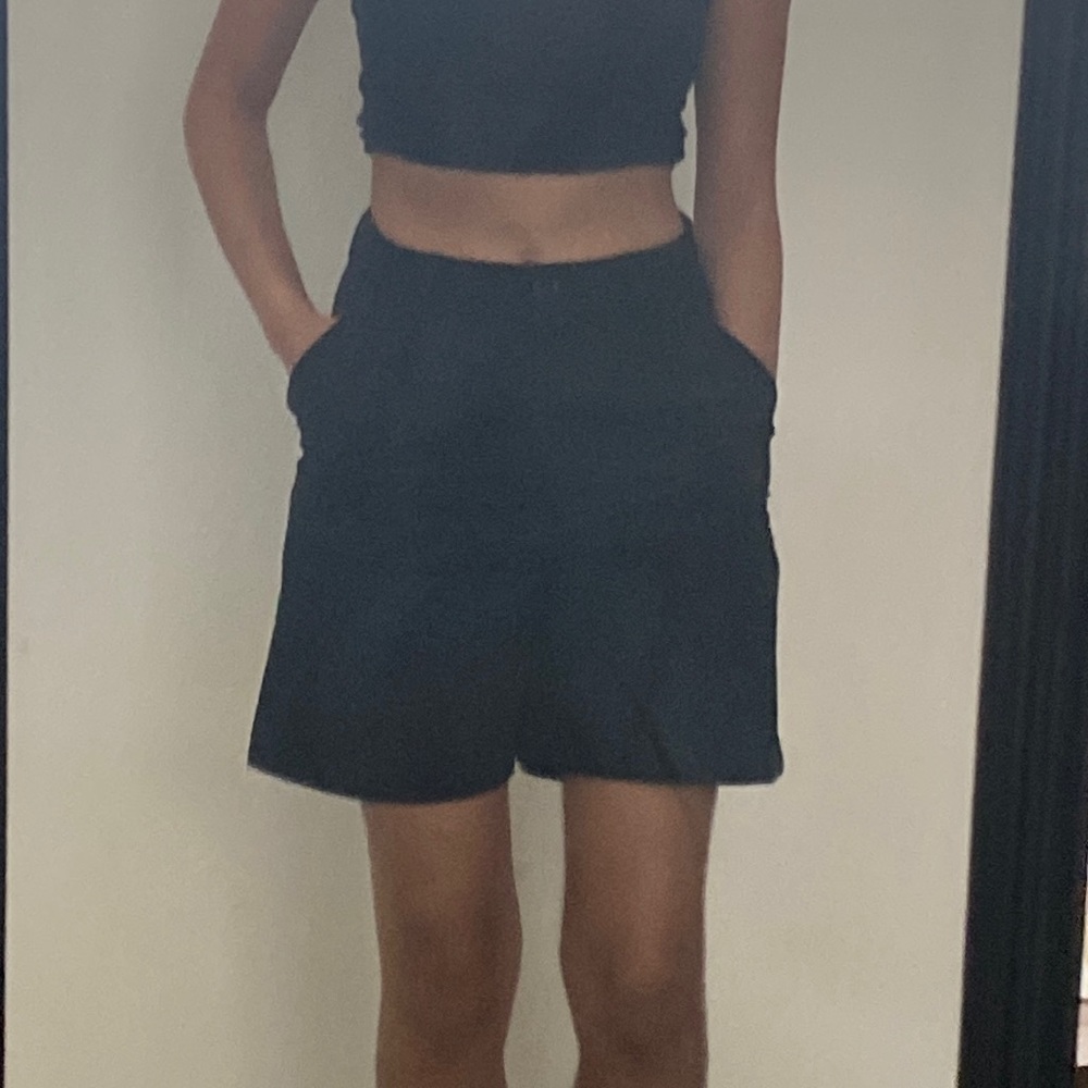 SHEIN DAZY Black “Slant Pocket Wide Leg Shorts”
